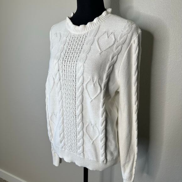 J.Crew Women’s Cable-Knit Hearts Crewneck Sweater Ivory CF398 | Size Large New - Picture 4 of 14